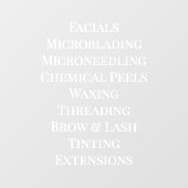 Aanpassen Services Lijst Basis voor Schoonheidssal Raamsticker (Vel)