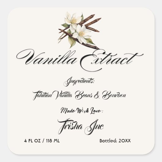 Aanpassen Small Business Vanilla Extract Product Vierkante Sticker (Voorkant)