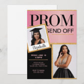 Aanpassen Sparkling Pink Black Prom Verstuur foto Kaart (Voorkant / Achterkant)