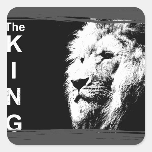 Aanpassen Tekstmoderne zwarte witte Pop Art Lion t Vierkante Sticker (Voorkant)