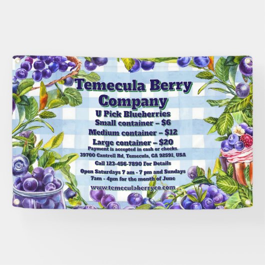 Aanpassen U-Pick Blue Berry Farm Verkoop Promotie Spandoek (Horizontaal)