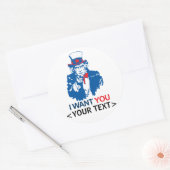 AANPASSEN UNCLE SAM WILT U,<YOUR TEXT> RONDE STICKER (Envelop)