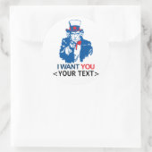AANPASSEN UNCLE SAM WILT U,<YOUR TEXT> RONDE STICKER (Tas)