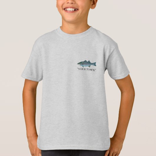AANPASSEN Uw Stad of Naam Striped Bass VISSEN T T-shirt (Voorkant)