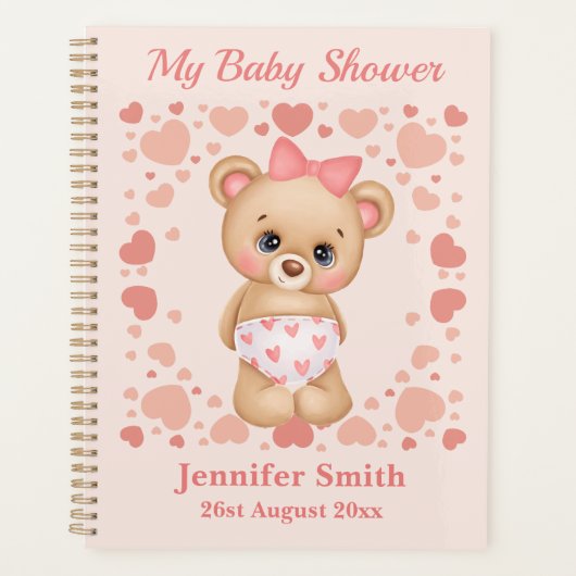 Aanpassen van Baby shower Cute Pink Teddy Bear Planner (Voorkant)