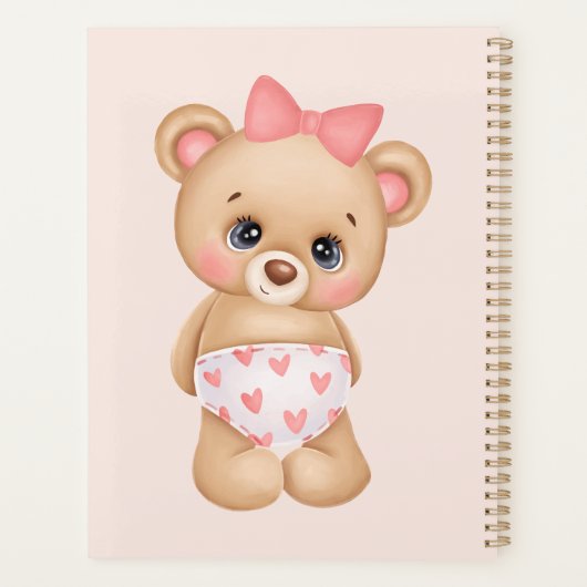 Aanpassen van Baby shower Cute Pink Teddy Bear Planner (Achterkant)