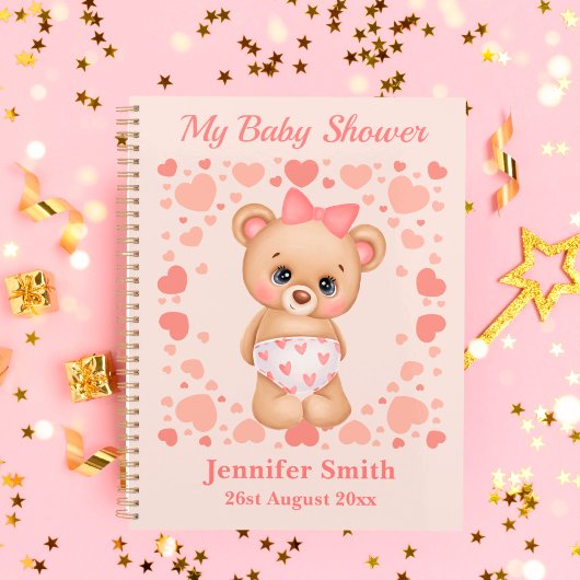 Aanpassen van Baby shower Cute Pink Teddy Bear Planner