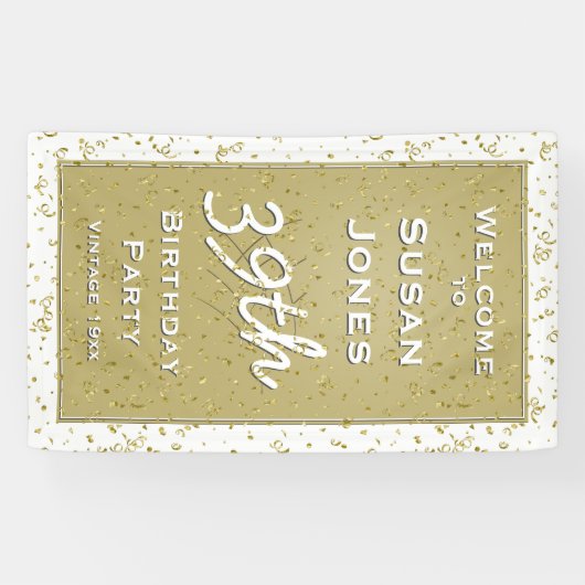 Aanpassen van de verjaardag - Wit/Goud over de heu Spandoek (Horizontaal)