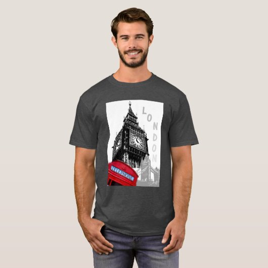 Aanpassen van London Big Ben Clock Tower Red Telef T-shirt (Voorkant volledig)