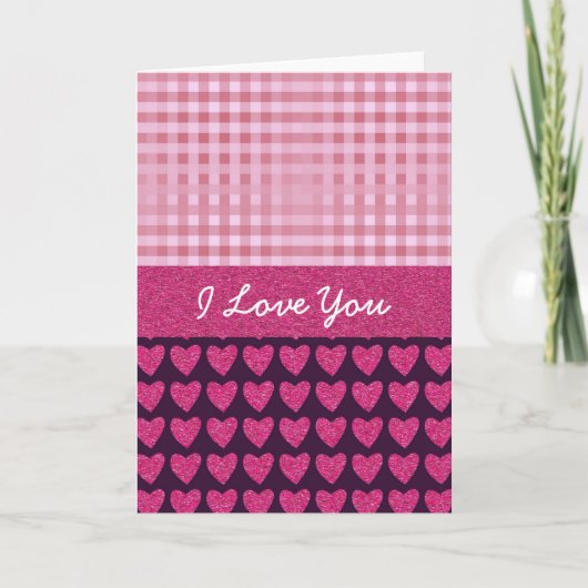 Aanpassen van mijn liefde Roze harten en gingham Feestdagen Kaart (Voorkant)