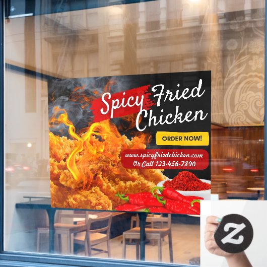 Aanpassen van Red Black Spicy Fried Chicken Restau Raamsticker (Cafe Raam)