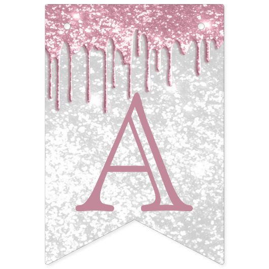 Aanpassen van verjaardag - Roze en witte glitter Vlaggetjes (Tweede vlag)