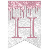 Aanpassen van verjaardag - Roze en witte glitter Vlaggetjes (Eerste vlag)