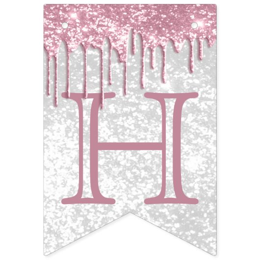 Aanpassen van verjaardag - Roze en witte glitter Vlaggetjes (Eerste vlag)