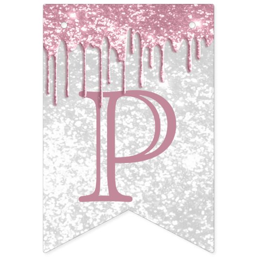 Aanpassen van verjaardag - Roze en witte glitter Vlaggetjes (Derde vlag)