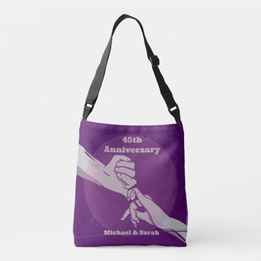 Aanpassen verjaardag romantisch paar hand in hand crossbody tas (Achterkant)