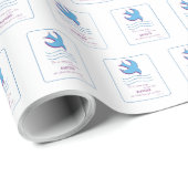 Aanpassen, volwassen borstdove op blauw cadeaupapier (Rol Hoek)