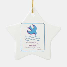 Aanpassen, volwassen borstdove op blauw keramisch ornament
