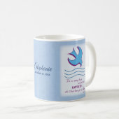 Aanpassen, volwassen borstdove op blauw koffiemok (Voorkant rechts)