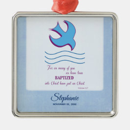 Aanpassen, volwassen borstdove op blauw metalen ornament