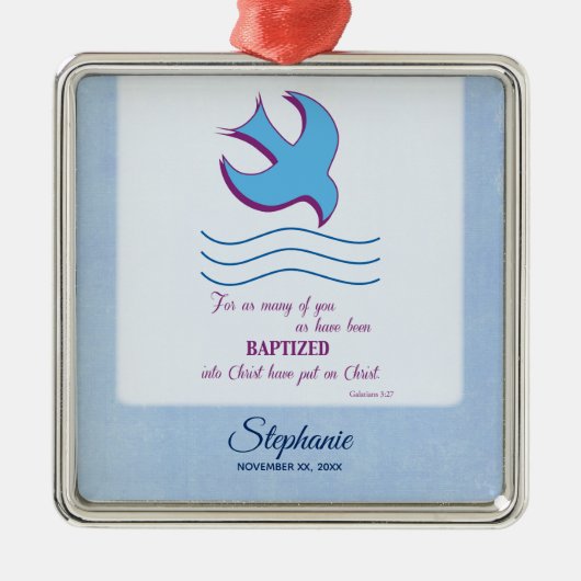 Aanpassen, volwassen borstdove op blauw metalen ornament (Voorkant)