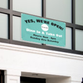 Aanpassen w/Logo-We zijn Open Dine In & Take Out Spandoek (Buitenkant Gebouw)