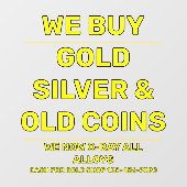 Aanpassen Wij verkopen Goud Zilver Kostbare Metale Raamsticker (Vel)