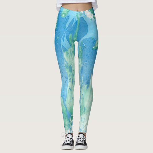 Aanpassing Blauw groen wit, modern Abstract Leggings (Voorkant)
