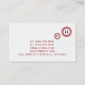 Aanpassing, kleding, dageraad, naaddruk visitekaartje (Achterkant)