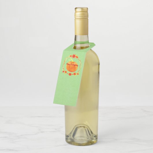 Aanpassing Thanksgiving Waterverf pompoen op groen Flessenhanger (Schuin)