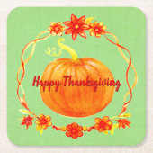 Aanpassing Thanksgiving Waterverf pompoen op groen Kartonnen Onderzetters (Voorkant)