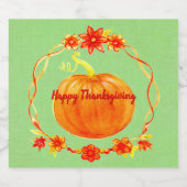 Aanpassing Thanksgiving Waterverf pompoen op groen Sparkling Wijnetiket (Enkel label)