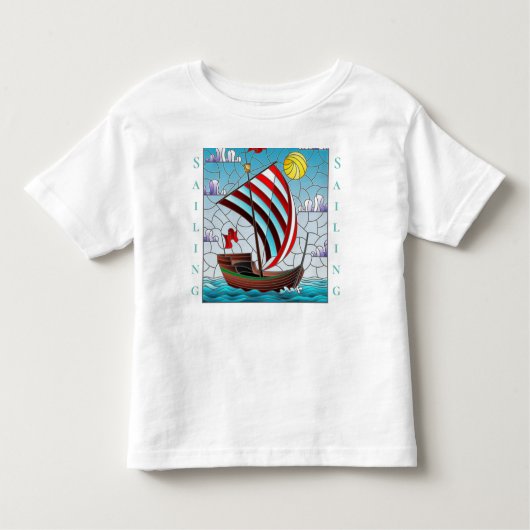 Aanpassing van blauwe zeezeilboot Clear Sky Sun Kinder Shirts (Voorkant)