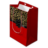 Aanpassing van Red Black Gold Leopard-afdrukken op Medium Cadeauzakje (Voorkant Gekanteld)
