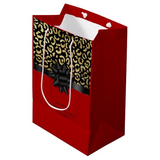 Aanpassing van Red Black Gold Leopard-afdrukken op Medium Cadeauzakje (Voorkant Gekanteld)