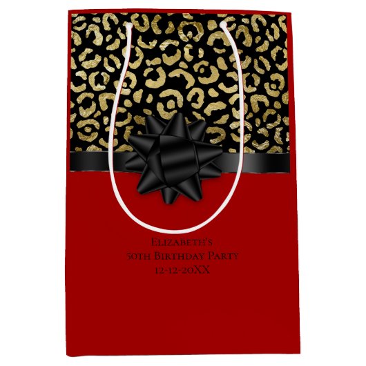 Aanpassing van Red Black Gold Leopard-afdrukken op Medium Cadeauzakje (Voorkant)