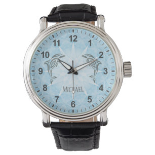 Aanpassingsnummers Dolphin Blue White Star Horloge