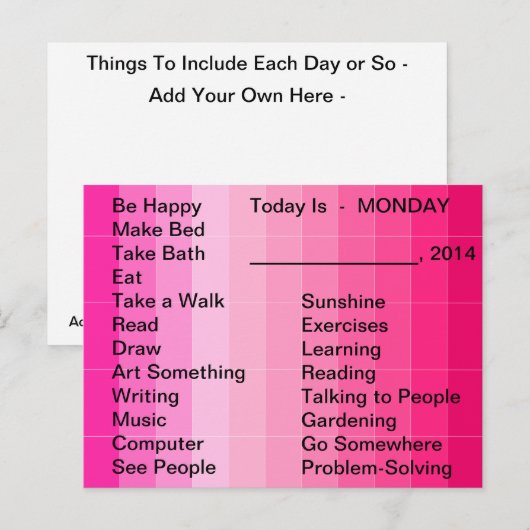 Aanpassingsprogramma's dagelijkse lijst met adapti briefkaart (Voorkant / Achterkant)