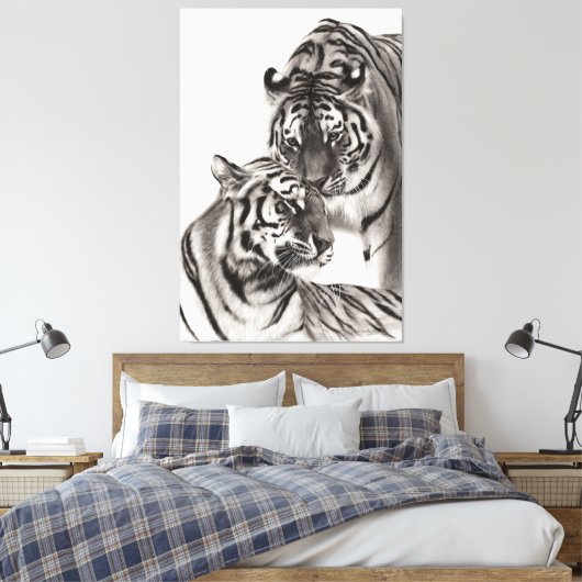 Aanraken - Handgeschilderd Origineel Tijger Kunstw Canvas Afdruk (Insitu (Slaapkamer))