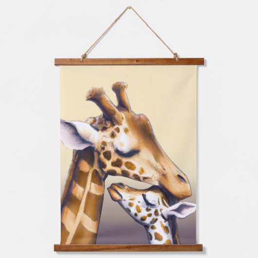 Aanrakend moment tussen moeder Giraffe & kalf Hangend Wandkleed (Voorkant)