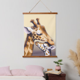 Aanrakend moment tussen moeder Giraffe & kalf Hangend Wandkleed