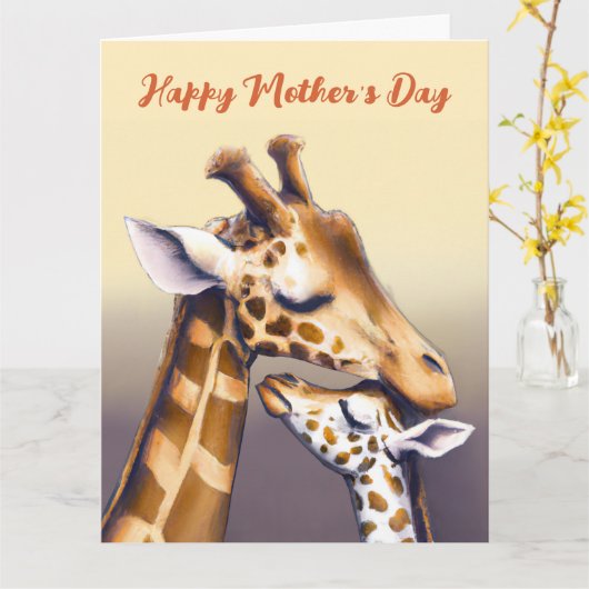 Aanrakend moment tussen moeder Giraffe & kalf Kaart (Gele Bloem)