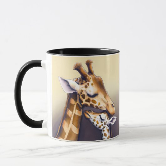 Aanrakend moment tussen moeder Giraffe & kalf Mok (Links)