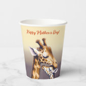 Aanrakend moment tussen moeder Giraffe & kalf Papieren Bekers (Achterkant)