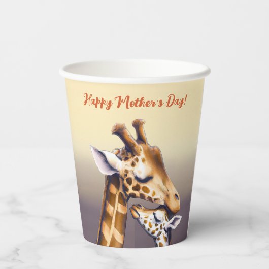 Aanrakend moment tussen moeder Giraffe & kalf Papieren Bekers (Achterkant)
