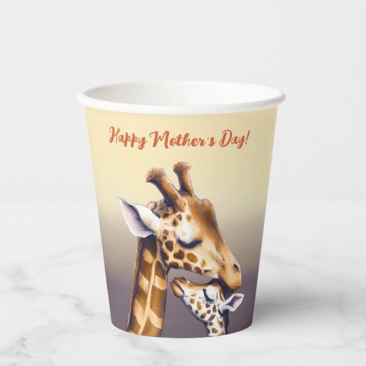 Aanrakend moment tussen moeder Giraffe & kalf Papieren Bekers (Voorkant)