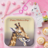 Aanrakend moment tussen moeder Giraffe & kalf Papieren Bordje (Feest)