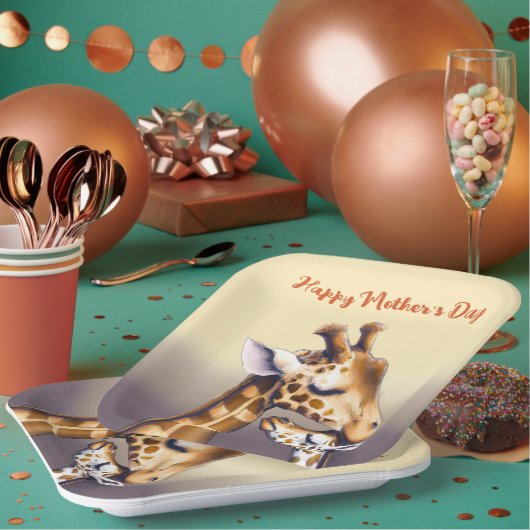 Aanrakend moment tussen moeder Giraffe & kalf Papieren Bordje (Multi)