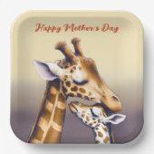 Aanrakend moment tussen moeder Giraffe & kalf Papieren Bordje (Voorkant)