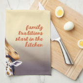 Aanrakend moment tussen moeder Giraffe & kalf Theedoek (Quarter Fold)